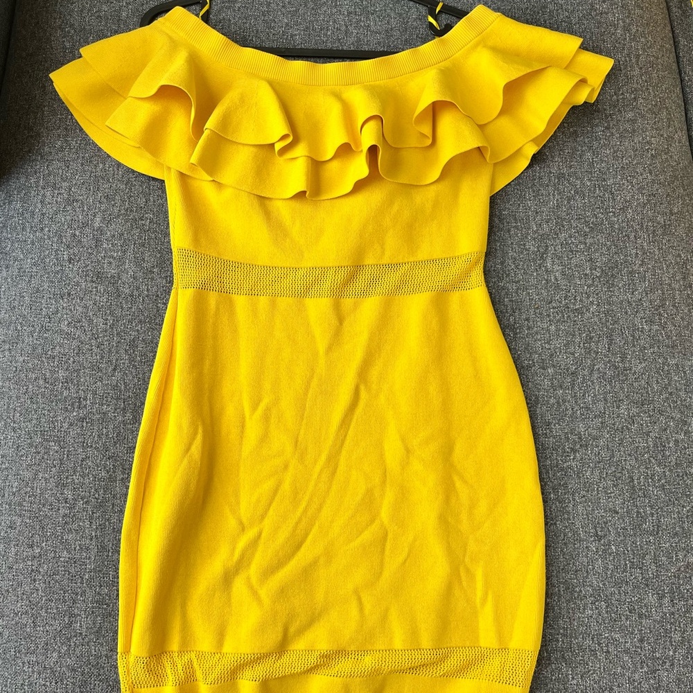 Yellow Ruffled Off-Shoulder Dress
